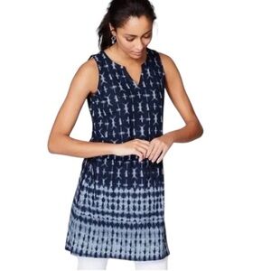 J. Jill Pure Jill Blue & White Tie Dye Linen Blend Tunic Top/Dress Size PS